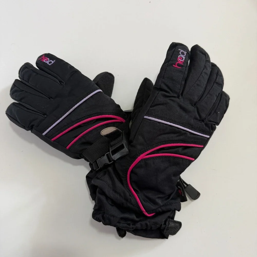HEAD Girls Gloves Junior Kids Black Pink Pads Ski Snowboard Outdoors Sz L